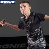 DONIC Tricou de tenis de masă respirabil, cu uscare rapidă, de ping-pong, cu gât rotund, cu rever, maiuri sportive cu mânecă scurtă