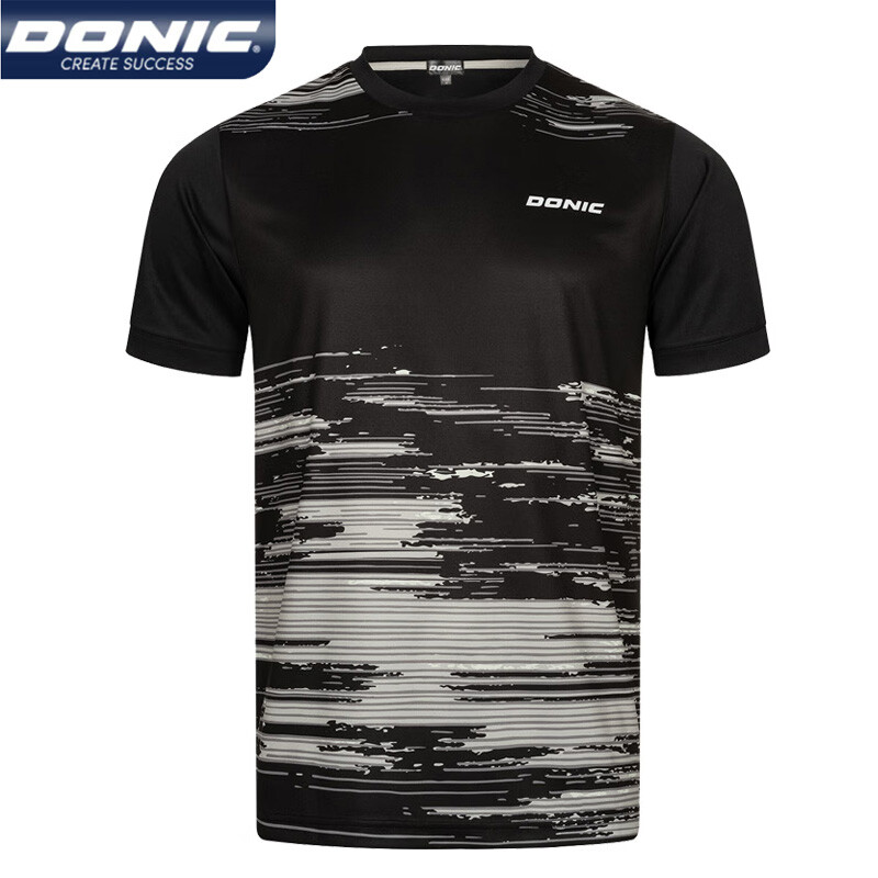 DONIC Tricou de tenis de masă respirabil, cu uscare rapidă, de ping-pong, cu gât rotund, cu rever, maiuri sportive cu mânecă scurtă