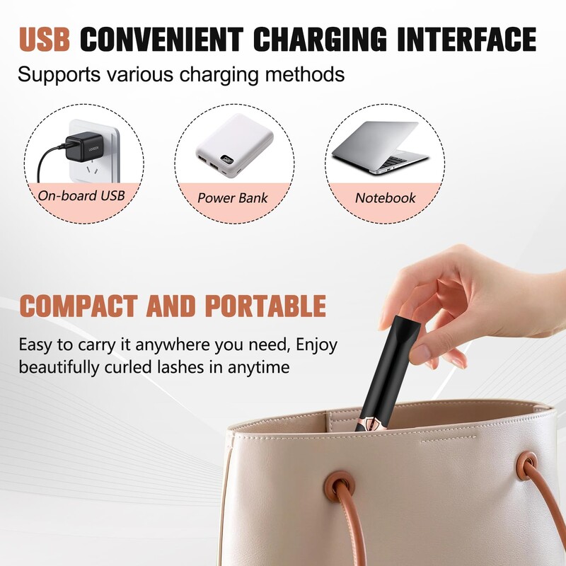 Elektriskais apsildāms skropstu atliecējs, USB uzlādējams skropstu atliecējs, tiek izmantots, lai skropstas ātri un dabiski saritinātos ar 24 st.