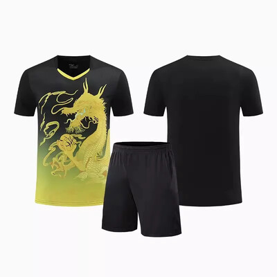 Νέα ανδρική γυναικεία φανέλα επιτραπέζιας αντισφαίρισης Quick Dry αθλητική φόρμα προπόνησης με κοντό μανίκι Τυπωμένη ρακέτα τένις