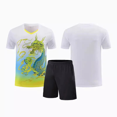 Νέα ανδρική γυναικεία φανέλα επιτραπέζιας αντισφαίρισης Quick Dry αθλητική φόρμα προπόνησης με κοντό μανίκι Τυπωμένη ρακέτα τένις