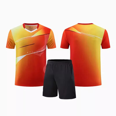 Νέα ανδρική γυναικεία φανέλα επιτραπέζιας αντισφαίρισης Quick Dry αθλητική φόρμα προπόνησης με κοντό μανίκι Τυπωμένη ρακέτα τένις