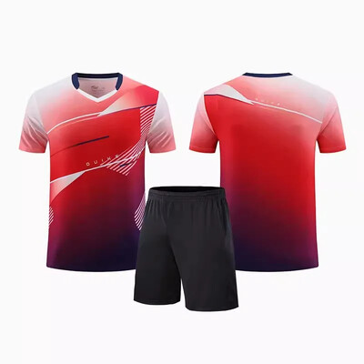 Νέα ανδρική γυναικεία φανέλα επιτραπέζιας αντισφαίρισης Quick Dry αθλητική φόρμα προπόνησης με κοντό μανίκι Τυπωμένη ρακέτα τένις