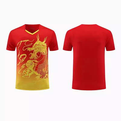 Νέα ανδρική γυναικεία φανέλα επιτραπέζιας αντισφαίρισης Quick Dry αθλητική φόρμα προπόνησης με κοντό μανίκι Τυπωμένη ρακέτα τένις