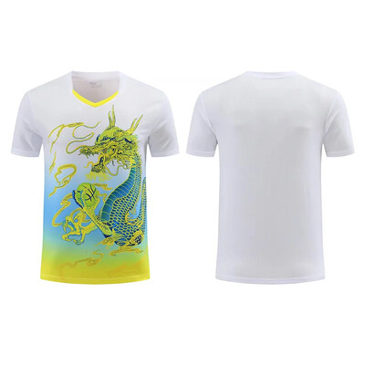 Νέα ανδρική γυναικεία φανέλα επιτραπέζιας αντισφαίρισης Quick Dry αθλητική φόρμα προπόνησης με κοντό μανίκι Τυπωμένη ρακέτα τένις