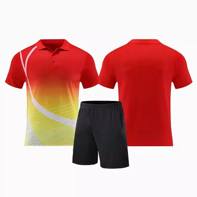 Νέα ανδρική γυναικεία φανέλα επιτραπέζιας αντισφαίρισης Quick Dry αθλητική φόρμα προπόνησης με κοντό μανίκι Τυπωμένη ρακέτα τένις