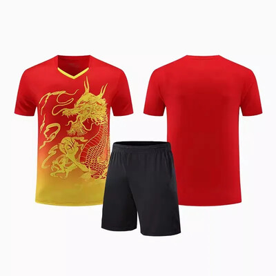 Νέα ανδρική γυναικεία φανέλα επιτραπέζιας αντισφαίρισης Quick Dry αθλητική φόρμα προπόνησης με κοντό μανίκι Τυπωμένη ρακέτα τένις