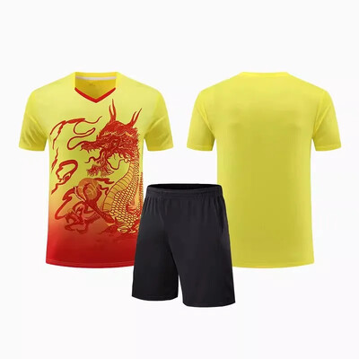 Νέα ανδρική γυναικεία φανέλα επιτραπέζιας αντισφαίρισης Quick Dry αθλητική φόρμα προπόνησης με κοντό μανίκι Τυπωμένη ρακέτα τένις