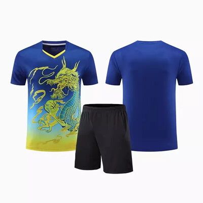 Νέα ανδρική γυναικεία φανέλα επιτραπέζιας αντισφαίρισης Quick Dry αθλητική φόρμα προπόνησης με κοντό μανίκι Τυπωμένη ρακέτα τένις