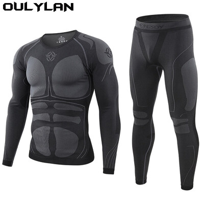 Oulylan Set de lenjerie termică de schi pentru bărbați pentru sport, costume pentru gimnastică, costum de compresie, haine pentru alergare, fitness, culturism, dresuri de antrenament