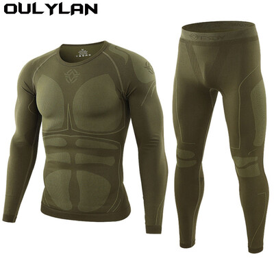 Oulylan Set de lenjerie termică de schi pentru bărbați pentru sport, costume pentru gimnastică, costum de compresie, haine pentru alergare, fitness, culturism, dresuri de antrenament