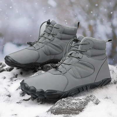 Нови зимни ботуши Мъжки обувки за сняг BareFoot Ежедневни обувки Външни водоустойчиви работни обувки Топла кожа Мъжки обувки до глезена Ботуши за сняг Плюс размер 50