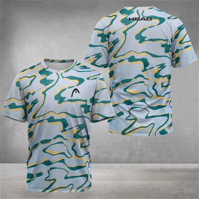 Ανδρικό μπλουζάκι γρήγορου στεγνώματος, μπλουζάκι προπόνησης τένις υψηλής ποιότητας που απορροφά νερό, 3D εκτυπωμένα ρούχα για καλοκαιρινά φαρδιά κοντά μανίκια