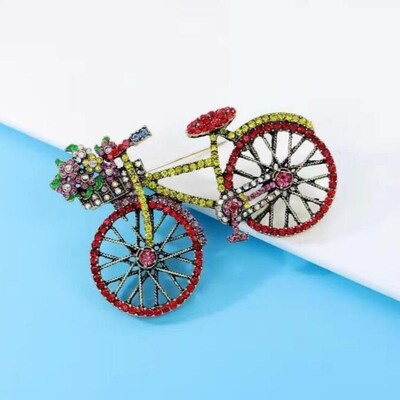 Broșe de biciclete cu strasuri creative de epocă pentru femei, unisex, de modă, cu flori de cristal, broșă pentru biciclete, pentru rucsac, ace de costum, bijuterii