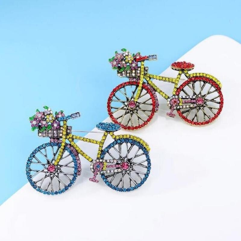 Broșe de biciclete cu strasuri creative de epocă pentru femei, unisex, de modă, cu flori de cristal, broșă pentru biciclete, pentru rucsac, ace de costum, bijuterii