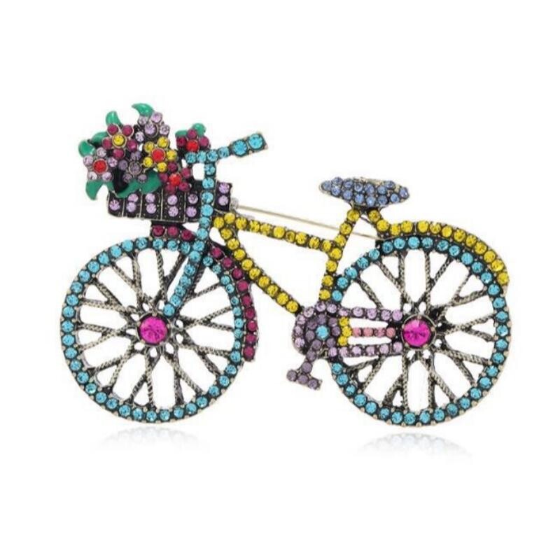 Broșe de biciclete cu strasuri creative de epocă pentru femei, unisex, de modă, cu flori de cristal, broșă pentru biciclete, pentru rucsac, ace de costum, bijuterii