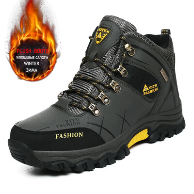 Zīmols Vīriešu ziemas zābaki Vīriešu sniega zābaki ziemas silti ādas ūdensizturīgi vīriešu kedas āra elpojoši pārgājienu zābaki darba apavi