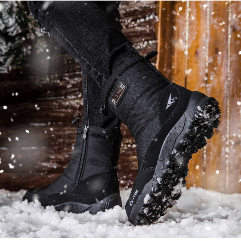 Cizme de zăpadă pentru bărbați Pantofi de drumeție Cizme de iarnă impermeabile cu blană Pantofi de iarnă anti-alunecare pentru exterior Cizme pentru bărbați cu platformă groasă de pluș cald