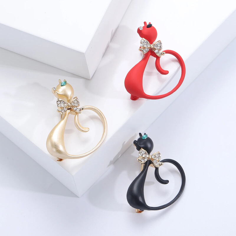 Zománcozott macska bross nőknek Uniszex strassz masnitűk Irodai Party Barát ajándékok Ékszer Kiegészítők