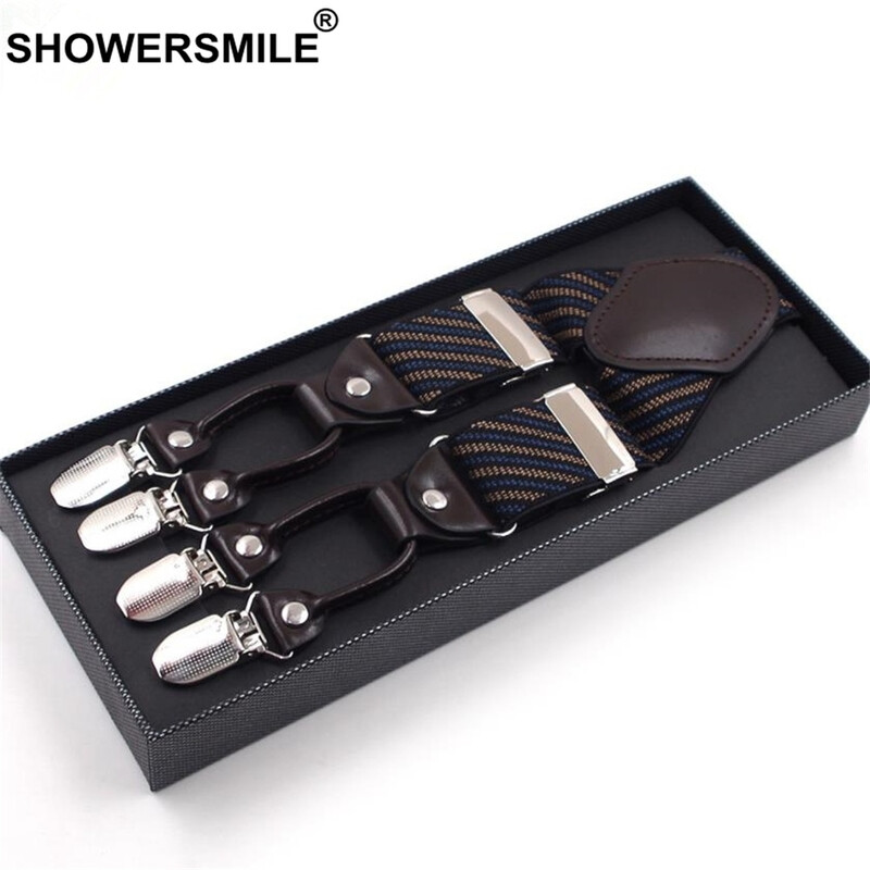 Vīriešu ādas bikšturi kleita, svītraina, 6 klipši Vīriešu bikšturi biksēm Y Mugura Vīriešu biznesa bikšturi 125cm*3,5cm