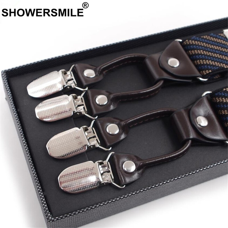 Vīriešu ādas bikšturi kleita, svītraina, 6 klipši Vīriešu bikšturi biksēm Y Mugura Vīriešu biznesa bikšturi 125cm*3,5cm