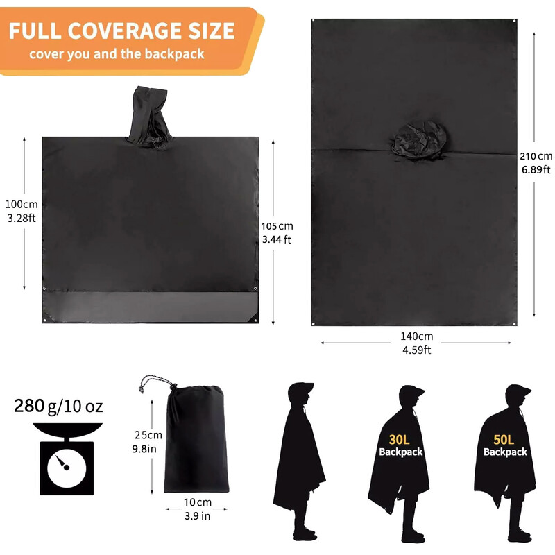 3in1 Pilns pončo pieaugušajiem ūdensnecaurlaidīgs pārvalks vīriešu salokāmi lietusmēteļi ar kapuci lietus vīriešiem vīriešu pončo mētelis vīrietim necaurlaidīgs ceļojums kempings