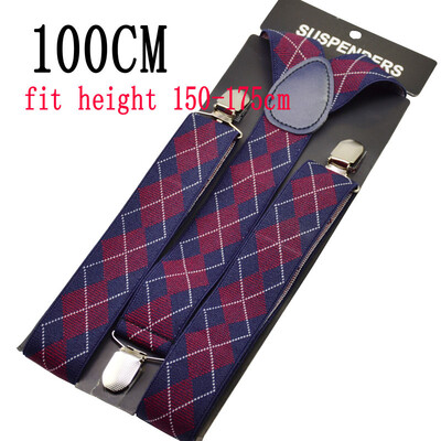 Pánske traky 120 cm, šírka 3,5 cm, dámske, veľké plussize, traky 3x klipsňa, Y-back kockované, tmavomodré, elastické, BY12