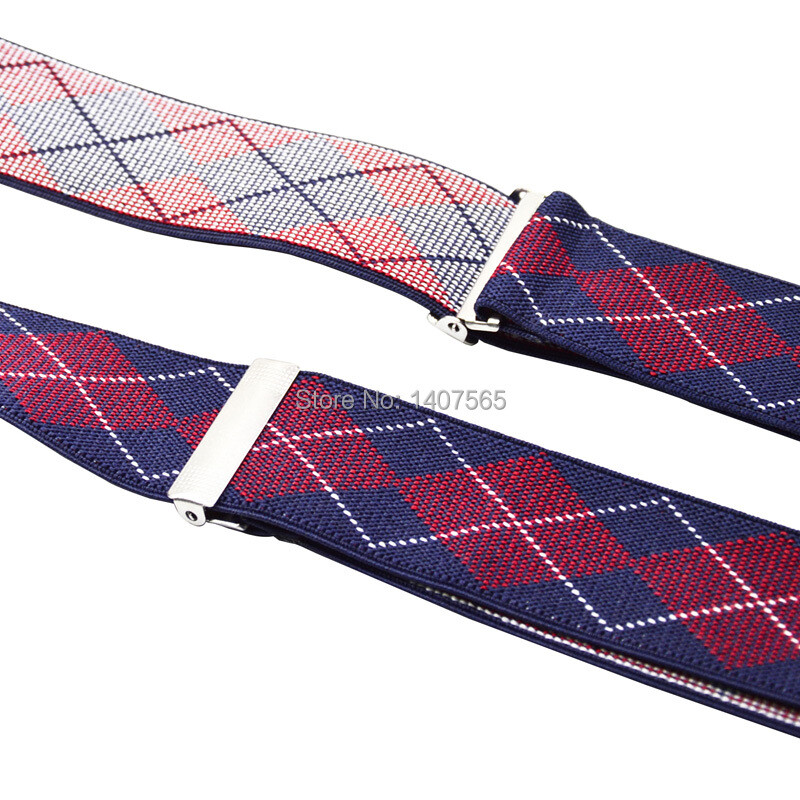 Pánske traky 120 cm, šírka 3,5 cm, dámske, veľké plussize, traky 3x klipsňa, Y-back kockované, tmavomodré, elastické, BY12