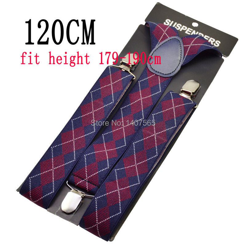 Pánske traky 120 cm, šírka 3,5 cm, dámske, veľké plussize, traky 3x klipsňa, Y-back kockované, tmavomodré, elastické, BY12