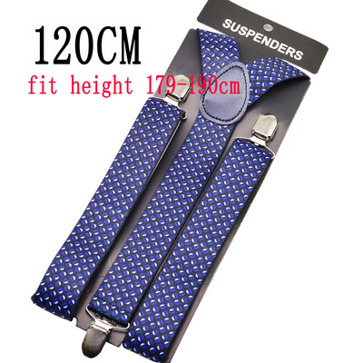 120 cm Férfi nadrágtartó 3,5 cm széles női Nagy, plusz méretű nadrágtartó 3 csíptetős Y-hátsó levél kék kék merevítők, rugalmas BY13