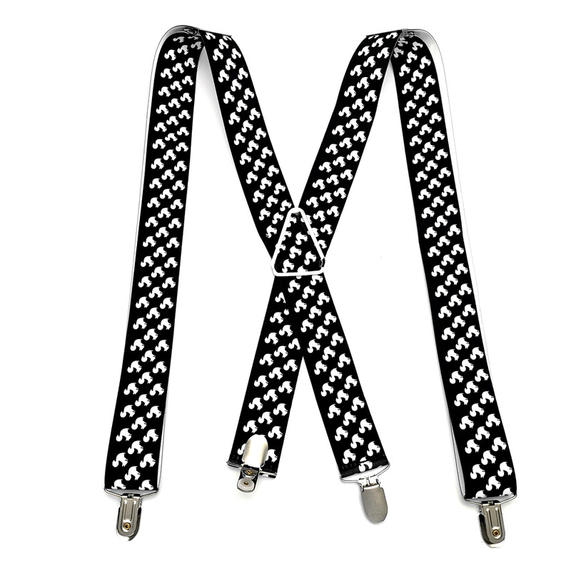 3,5 cm széles kis mókus állati nyomott nadrágtartók Férfi Stretch Állítható X-hátú női nadrágtartó 4 kapcsos merevítős ajándék