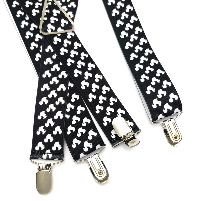 3,5 cm széles kis mókus állati nyomott nadrágtartók Férfi Stretch Állítható X-hátú női nadrágtartó 4 kapcsos merevítős ajándék