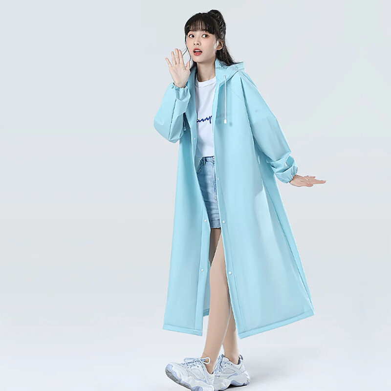 Kvaliteetne 1 tk EVA Unisex vihmamantel Täiskasvanute vihmamantel Kapuutsiga paks meeste matkamine naistele veekindel veekindel pikk vihmamantel