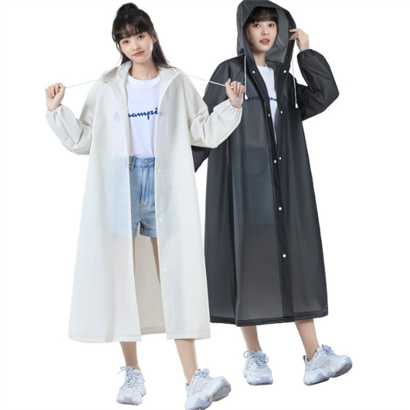 Kvaliteetne 1 tk EVA Unisex vihmamantel Täiskasvanute vihmamantel Kapuutsiga paks meeste matkamine naistele veekindel veekindel pikk vihmamantel