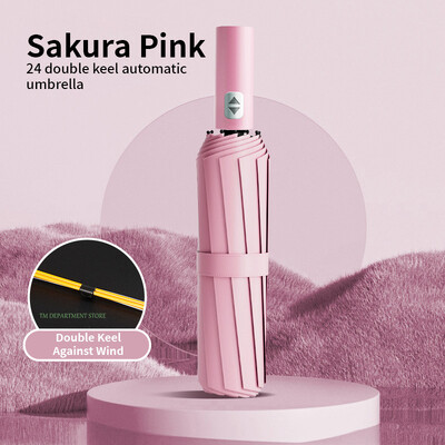 24 Bone Rezistent la vânt anti-UV Complet automată Umbrelă mare 3 nervuri pliabile Umbrelă dublă Călătorie Ploaie Bărbați Femei Umbrele Cadou UPF