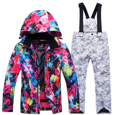 Mai ieftin, pentru băieți și fete, costum de zăpadă pentru copii, seturi de îmbrăcăminte pentru snowboard, îmbrăcăminte pentru exterior, haină de schi și pantalon cu bretele, costume pentru copii