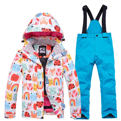 Mai ieftin, pentru băieți și fete, costum de zăpadă pentru copii, seturi de îmbrăcăminte pentru snowboard, îmbrăcăminte pentru exterior, haină de schi și pantalon cu bretele, costume pentru copii