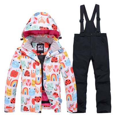 Mai ieftin, pentru băieți și fete, costum de zăpadă pentru copii, seturi de îmbrăcăminte pentru snowboard, îmbrăcăminte pentru exterior, haină de schi și pantalon cu bretele, costume pentru copii