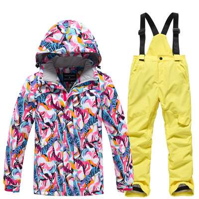 Mai ieftin, pentru băieți și fete, costum de zăpadă pentru copii, seturi de îmbrăcăminte pentru snowboard, îmbrăcăminte pentru exterior, haină de schi și pantalon cu bretele, costume pentru copii