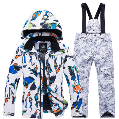 Mai ieftin, pentru băieți și fete, costum de zăpadă pentru copii, seturi de îmbrăcăminte pentru snowboard, îmbrăcăminte pentru exterior, haină de schi și pantalon cu bretele, costume pentru copii