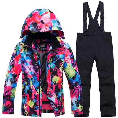 Mai ieftin, pentru băieți și fete, costum de zăpadă pentru copii, seturi de îmbrăcăminte pentru snowboard, îmbrăcăminte pentru exterior, haină de schi și pantalon cu bretele, costume pentru copii