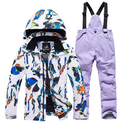 Mai ieftin, pentru băieți și fete, costum de zăpadă pentru copii, seturi de îmbrăcăminte pentru snowboard, îmbrăcăminte pentru exterior, haină de schi și pantalon cu bretele, costume pentru copii
