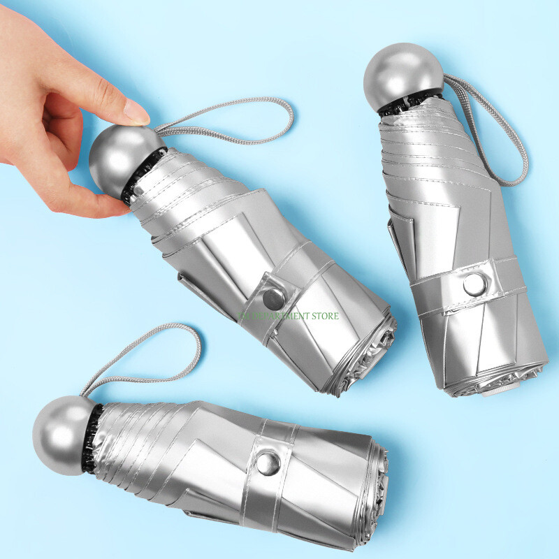 Μίνι ομπρέλα με τσέπη ασημί τιτανίου 8 πλευρών, αντι UV, αντιανεμική, πτυσσόμενη φορητή ομπρέλα για γυναίκες UPF