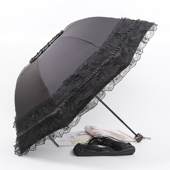 Lace Sun Umbrella Anti-UV Protection Πυκνωμένη μαύρη κόλλα Sun Rain Διπλής χρήσης Ομπρέλα Φορητή ομπρέλα Princess Γυναικεία ομπρέλα