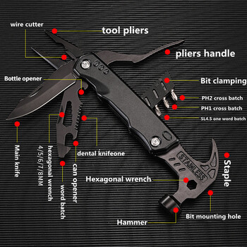 Εξωτερικό πολλαπλών λειτουργιών Claw Hammer Vehicle Safety Αναδιπλούμενο σφυρί Σπασμένο παράθυρο Escape Hammer Εργαλείο κατασκήνωσης σφυρί ξυλουργικής