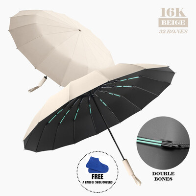 Umbrelă mare cu oase duble de 16K pentru bărbați, femei, umbrele rezistente la vânt, pliante automată, umbrelă de ploaie de lux puternică, UV Business