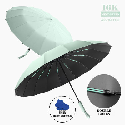 Umbrelă mare cu oase duble de 16K pentru bărbați, femei, umbrele rezistente la vânt, pliante automată, umbrelă de ploaie de lux puternică, UV Business