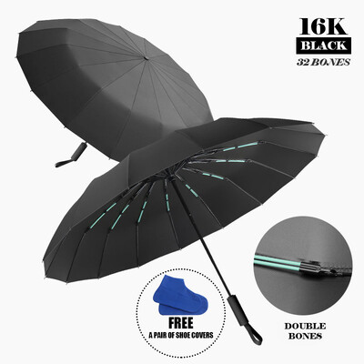 Umbrelă mare cu oase duble de 16K pentru bărbați, femei, umbrele rezistente la vânt, pliante automată, umbrelă de ploaie de lux puternică, UV Business
