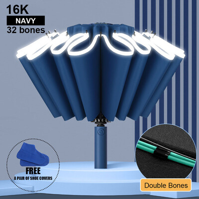 Umbrelă mare cu oase duble de 16K pentru bărbați, femei, umbrele rezistente la vânt, pliante automată, umbrelă de ploaie de lux puternică, UV Business