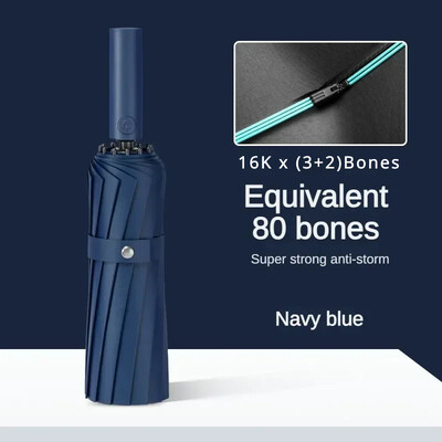 Umbrelă întărită cu 80 de oase, super puternică, rezistentă la vânt, pliabilă automată, pentru bărbați, umbrelă mare, rezistentă la apă, anti-furtună, umbrele UV pentru femei